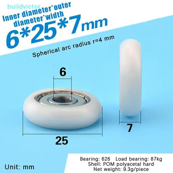 Polia De Rolamento Revestida De Borracha De Superfície Esférica , 2 Peças 6 * 25 * 7mm POM Enrolada De Plástico Encaixe