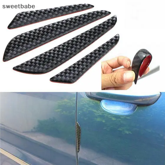 4x Anti-Colisão Guarnição De Fibra De Carbono Porta Do Carro Borda Guarda Tira Protetor Pára-Choques