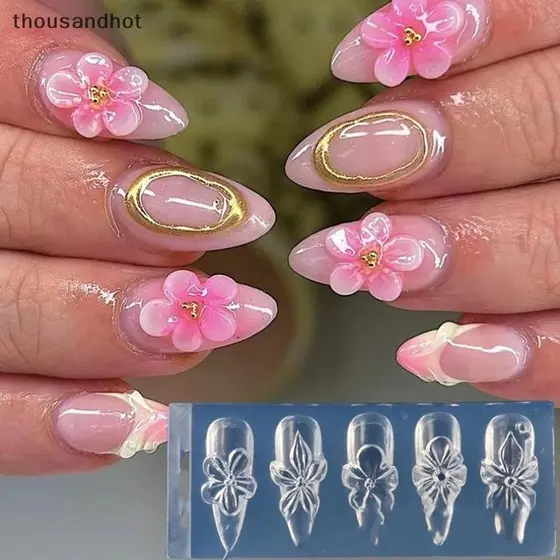 Molde De Unha De Flor De Hibisco 3D De Silicone Para Arte Em Resina Ferramenta Flexível DIY Designs De Unhas Da Moda Cas