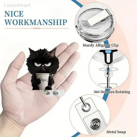 < Louish > Engraçado Café Bla Gato Crachá Clipe Ornamentos Multifuncionais , Bonito Dos Desenhos Animados Gatinho 2D Pla