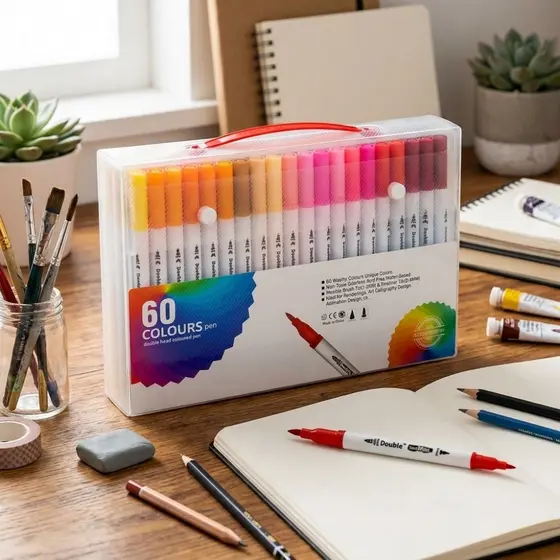 Coleção Canetas Marcadores Ponta Dupla Pincel Brush Pen Fina 0.4mm Tinta Viva Desenho Escolar Papelaria