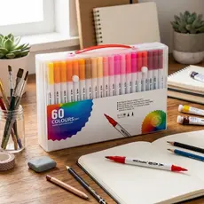 Coleção Canetas Marcadores Ponta Dupla Pincel Brush Pen Fina 0.4mm Tinta Viva Desenho Escolar Papelaria