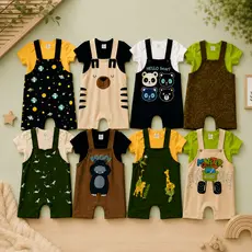 Kit 10 peças bebê menino algodão sortidos body/jardineira roupa infantil masculino casual estampado com alças reguláveis