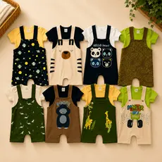 Kit 8 conjuntos sortidos bebê menino masculino body jardineira algodão roupa infantil verão estampado confortável