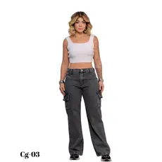 Calça Cargo Jeans Feminina Sem Elastano Cintura Alta Estilo Blogueira Conforto e Tendência 34 ao 44