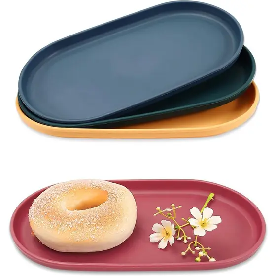4 Peças de Bandejas Ovais para Servir, 9,5 x 5,1 polegadas, Bandejas de Plástico para Alimentos, Pratos Coloridos para S