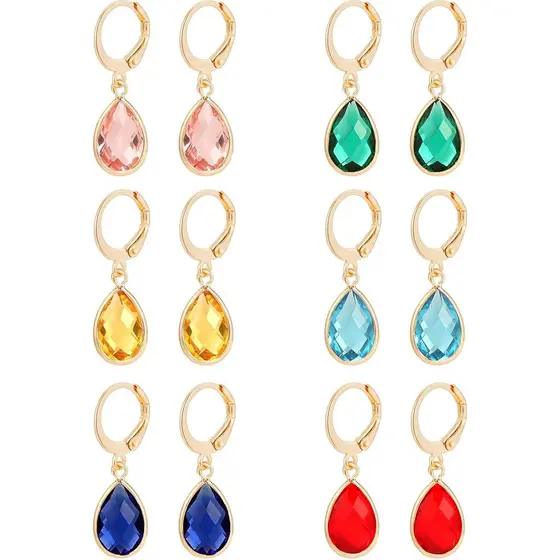 Tornito Conjunto de 6 Pares de Brincos Pendentes Multicoloridos com Zircônia Cúbica em Formato de Gota Redonda 8MM para