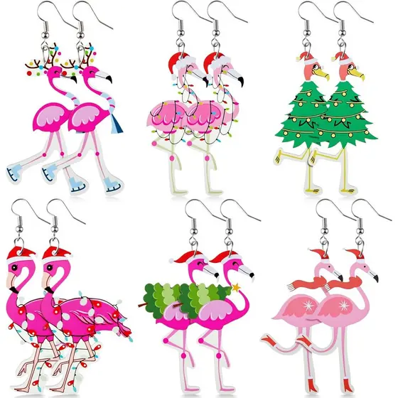 Nosiny 6 Pairs Flamingo Earrings for Women Flamingo Jewelry Gifts Acrylic Pink Dangle Drop Earring Lightweight Party Sup