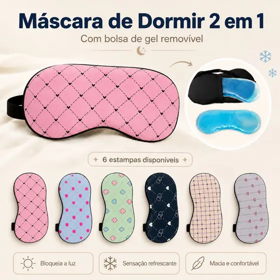 Máscara para Dormir 2 em 1 com Bolsa de Gel Removível – Tapa-Olhos Macio para Relaxar e Bloquear a Luz