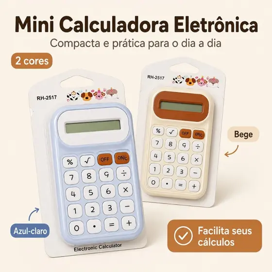 Mini Calculadora Eletrônica Portátil com Visor LCD – Compacta para Escola, Escritório e Uso Diário