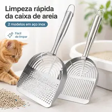 Pá para Areia de Gato em Aço Inoxidável 201 com Cabo Longo | Peneira Higiênica para Caixa de Areia