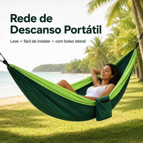 Rede de Camping Portátil com Bolso Lateral e Bolsa de Transporte 270x140 cm