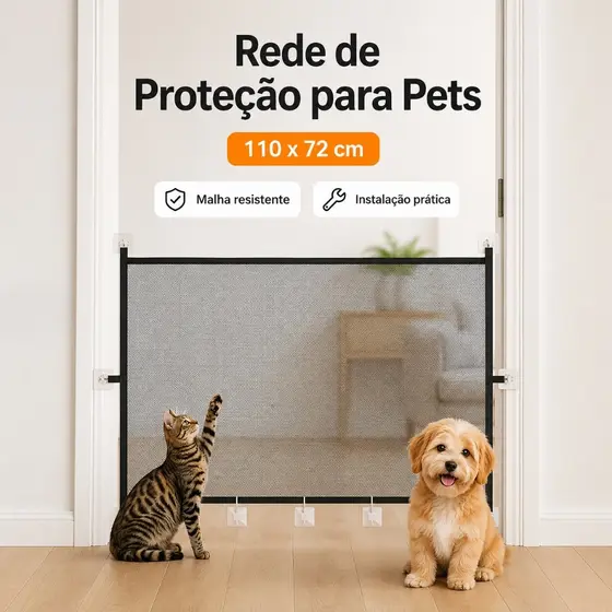 Rede de Proteção para Pets 110/180x72cm Barreira de Segurança Sem Furar para Porta e Escada Cachorro Gato