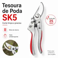Tesoura de Poda para Jardim SK5 21 cm com Mola e Cabo Antiderrapante para Galhos até 25 mm