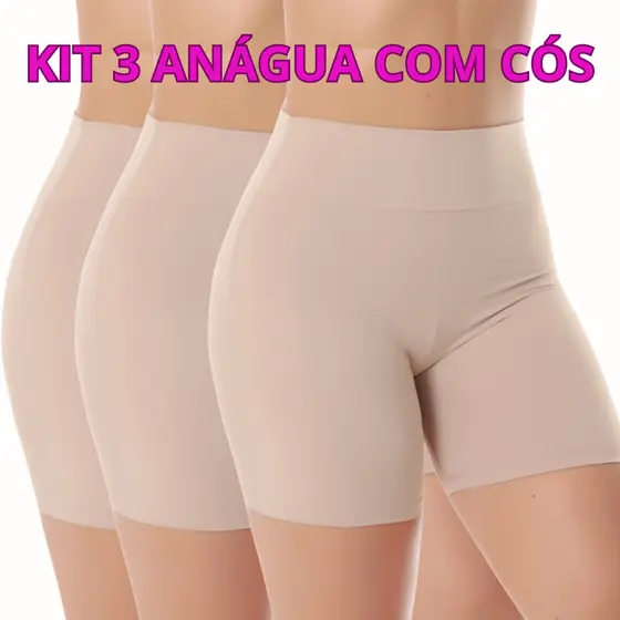 KIT 3 Short Anágua Com Cós Segunda Pele Feminino