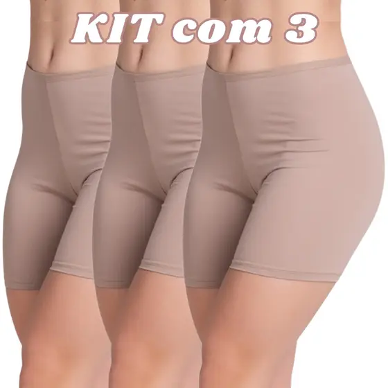 Kit 3 Short Anágua Liso Segunda Pele Feminino Comprido