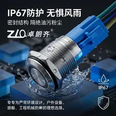 Interruptor de botão metálico Zhuolangqi de 16mm com luz, auto-travante/reset, à prova d'água e à prova de poeira, luz L