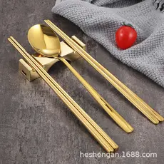 Conjunto de hashis de aço inoxidável 304 estilo coreano, hashis planos e sólidos com colher retangular e hashis PQAG