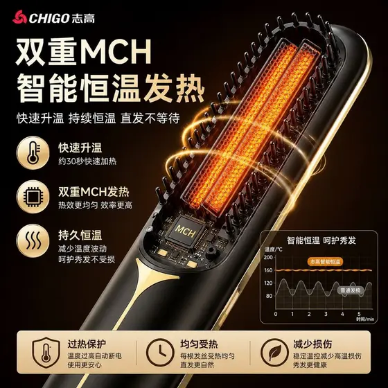 Zhigao pente alisador de cabelo pequeno portátil recarregável íon negativo desligamento automático aquecimento de temper