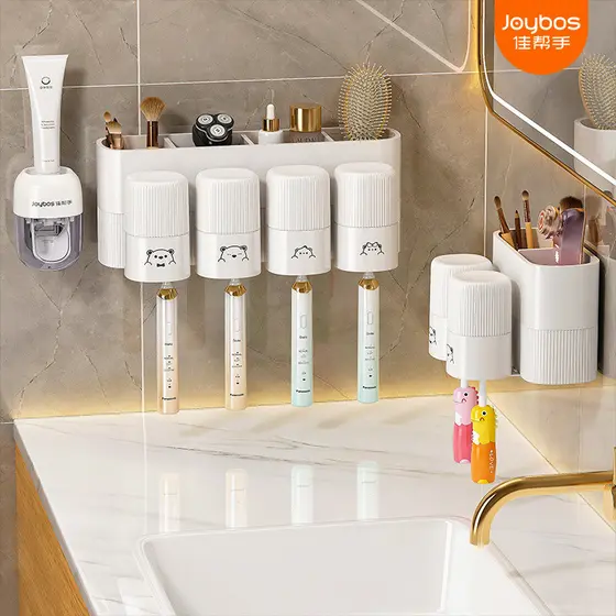 Melhor ajudante Rack de escova de dentes fixado na parede sem perfuração suporte de copo de dente aluguel casa banheiro