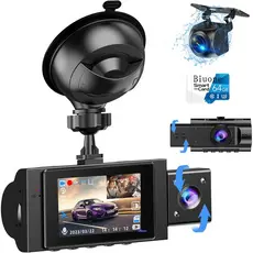 Câmera Veicular de 3 Canais (Frente, Traseira e Interna) com Cartão SD de 64GB, Câmera de Painel para Carros 1080P+720P+