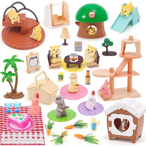 Brinquedos de Simulação de Animais de Estimação, Conjunto de Figuras de Hamster, Centro de Cuidados com Animais Realista