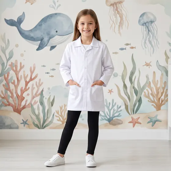 Jaleco Infantil Unissex Oxford Branco Manga Longa
