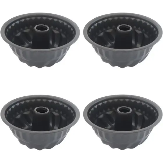 Conjunto de 4 Formas de Bolo Caneladas Mini, Forma de Bolo Canelada de 4 Polegadas, Forma Antiaderente para Bolo Kugelho