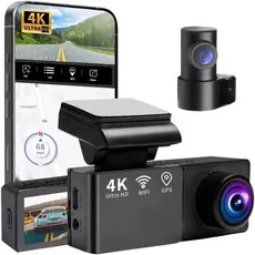 Câmera Veicular 4K Frontal e Traseira para Carros, Sensor G, Wi-Fi Integrado com APP, Gravação em Loop HD, Visão Noturna