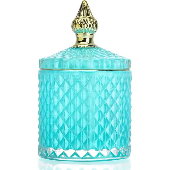 Caixa de Joias de Vidro Azul com Tampa, Pote de Doces de Cristal, Pote de Vidro para Buffet de Doces, Potes de Cristal c