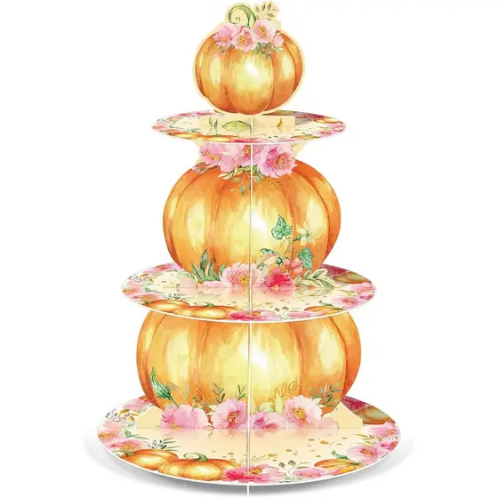 Decorações para Chá de Bebê Zopeal Little Pumpkin, Suporte de Cupcakes de Outono de 3 Andares, Suporte para Bolo de Abób