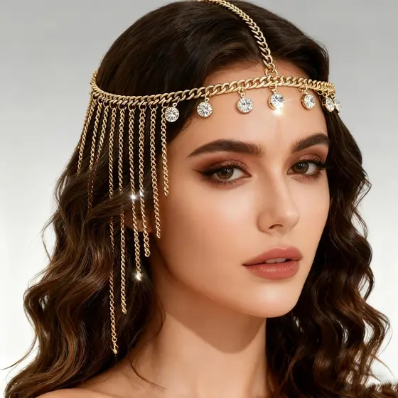 Corrente de Cabelo com Franjas de Strass Elegante, Acessório de Cabelo com Diamantes para Casamentos