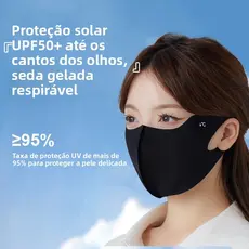 Máscara facial feminina de seda gelada com proteção solar, protege os cantos dos olhos, respirável, máscara facial de al