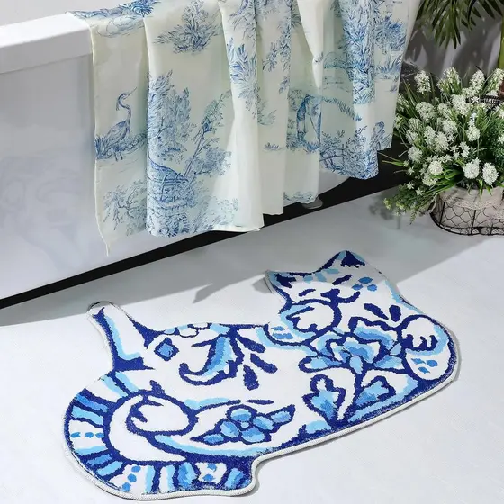 Tapete de Banheiro em Forma de Gato Tinideya Delft, Tapete de Banheiro em Forma de Gato 23" x 32", Tapetes para Decoraçã