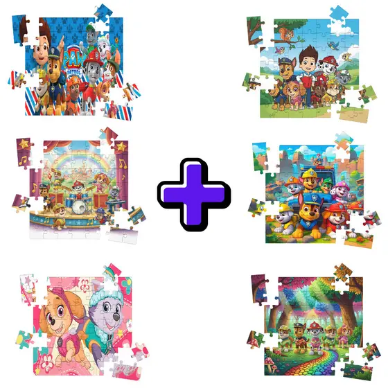 Kit 6 Quebra-cabeças Mdf Infantil Patrulha Canina Paw Patrol - 16 Peças Cada Vários Modelos