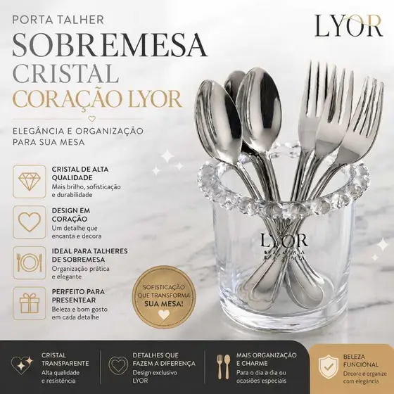 Porta Colher Porta Talher de Cristal Coração 8,5x8cm - Sobremesa -  Lyor