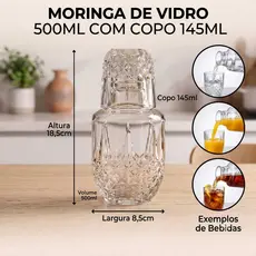 Moringa de vidro 500ml Com copo 145ml Jarra Água Suco Destilados DESIGNER ALEATÓRIOS