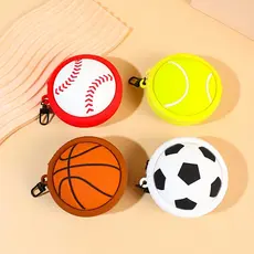 Bolsa de Moedas de Basquete Masculina em Silicone Macio 3D, Bolsa de Armazenamento com Design Esportivo