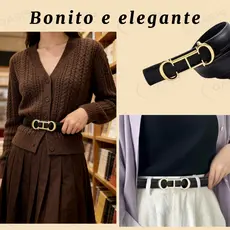 Cinto de Couro de Duas Camadas de Alta Qualidade, Ajustável com Fivela em H, para Mulheres, para Vestuário Formal e Casu