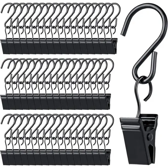 50 Peças de Ganchos de Metal para Pendurar Cortinas, Ganchos para Luzes de Festa, Ganchos em S para Luzes de Corda, Clip