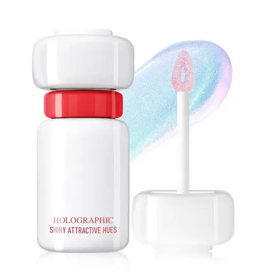 Brilho Labial Holográfico Azul Roxo com Glitter, Batom Líquido Hidratante com Efeito Camaleão e Brilho Diamante, Brilho
