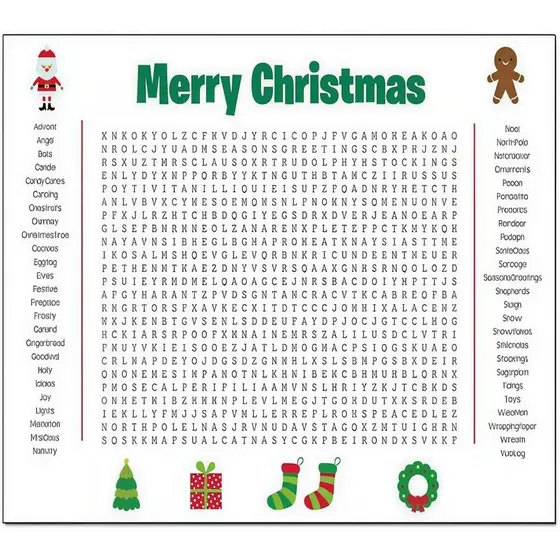 Novo Pôster de Busca de Palavras de Natal com Marcador Apagável, 36" x 24", Jogo de Parede para Atividades em Reuniões F