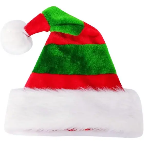 Chapéu de Papai Noel Listrado Vermelho e Verde, Chapéus de Elfo de Natal para Decorações de Festas de Natal e Ano Novo,