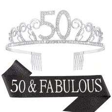 Conjunto de Coroa e Faixa de Aniversário de 50 Anos CIEHER, Presentes "50 & Fabulosa" para Mulheres, Artigos para Festa