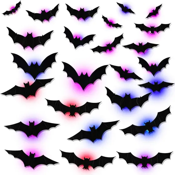 Adesivos de Parede com Luz LED de Morcegos para Halloween, Brilham no Escuro, Decoração de Parede 3D para Decoração de C