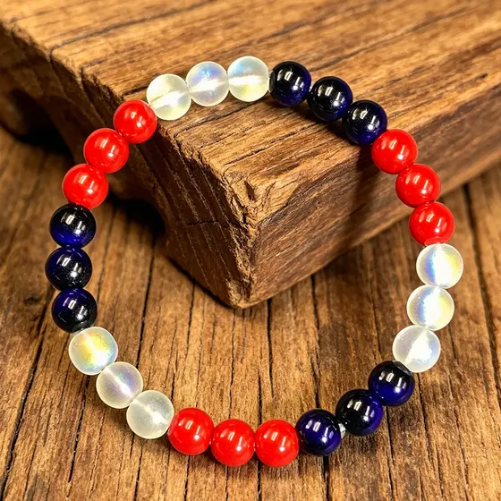 [Estoque pronto] Pulseira de contas redondas Duobao Natural, três cores, contraste, cor correspondente, sucção, ouro, pr