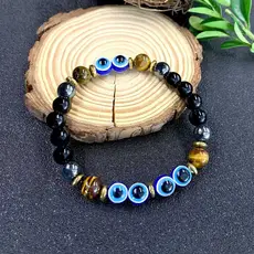 [Estoque pronto] Delineador de luz forte Pedra de olho de tigre Pulseira de olho do diabo Preto Ouro Contraste Cor Atmos