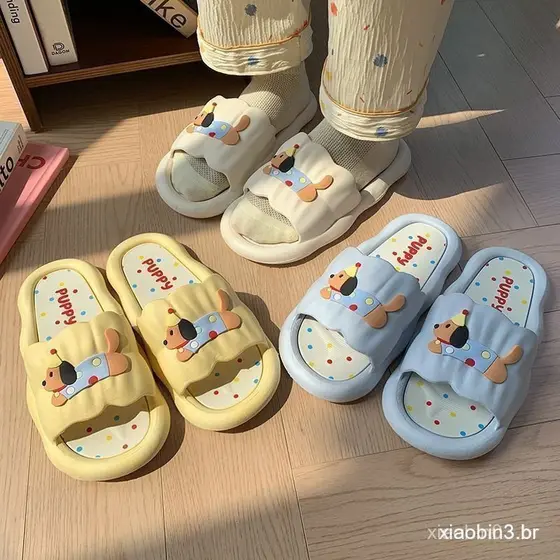 Verão Novo Estilo Chinelos Femininos Bonito Filhote De Cachorro Design Arco PVC Ao Ar Livre Usar