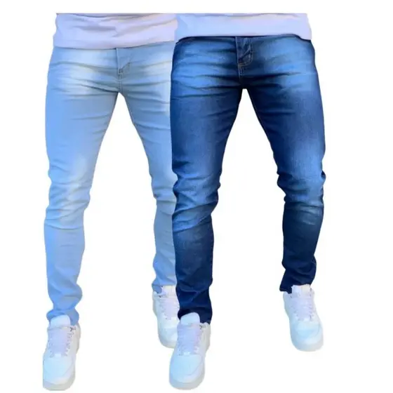 Kit Com 2 Calças Jeans Masculina Skinny Com Lycra Elastano Linha Premium Azul Claro e Azul Escuro