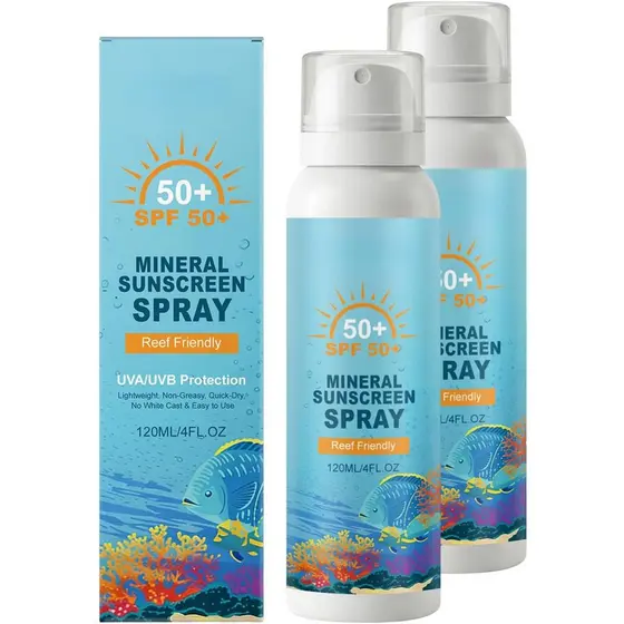 Protetor Solar Mineral em Spray FPS 50, Proteção de Amplo Espectro UVA/UVB, Seguro para os Recifes, Sem Resíduos Brancos